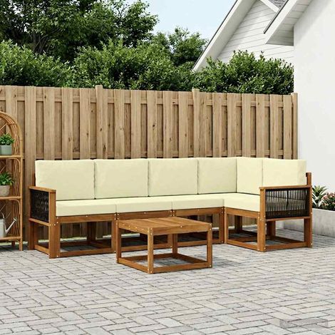 vidaXL Outdoor-Sofagarnitur 6 pcs Natur und Creme Massivholz Akazie (1/5)
