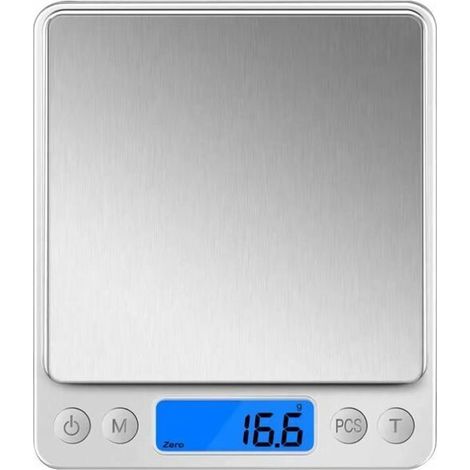 YMYNY Balance de cuisine, balance électronique de précision 0,1 g/3 kg, petite balance à bijoux avec fonction tare et PCS, balance alimentaire pour pâtisserie, cuisine, café avec plateaux (1/5)