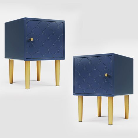 Lot de 2 tables de chevet, bleu marine, idéales pour tous les lits et chambres