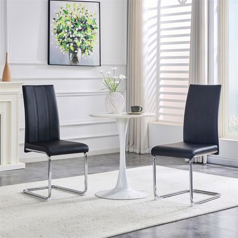 Lot de 2 chaises de salle à manger - 54.5x43x99 cm - Chaise haute dossier ergonomique assise rembourrée similicuir - Noir (1/5)