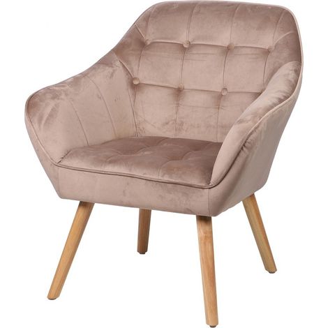 Fauteuil en velours beige avec pieds en bois – 74x70xH85 cm, hauteur d'assise 43 cm – Collection VELUREA (1/2)