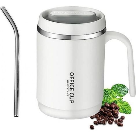 Tasse à café,Tasse à café avec poignée,tasse de voyage avec couvercle et paille,tasse thermo en acier inoxydable,pour bureau,Maison (1/3)