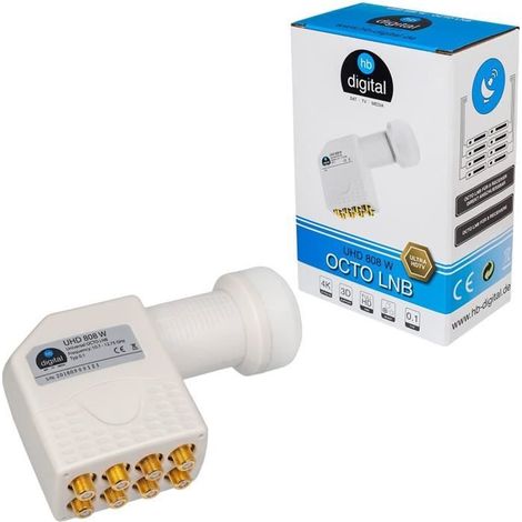 LNB monoblocs HB-DIGITAL Universal Octo LNB Blanc - UHD 4K Full HD DVB-S-S2 - Facteur de bruit de 0,1 dB - pour huit réc 16697 (1/4)
