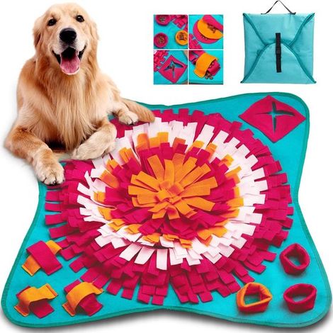 Jouets pour chiens - Tapis interactif olfactif - Jouets d'intelligence pour chiens - Tapis d'activité Slow Food - Jouets éducatifs - 70 x 70 cm Bleu (1/5)
