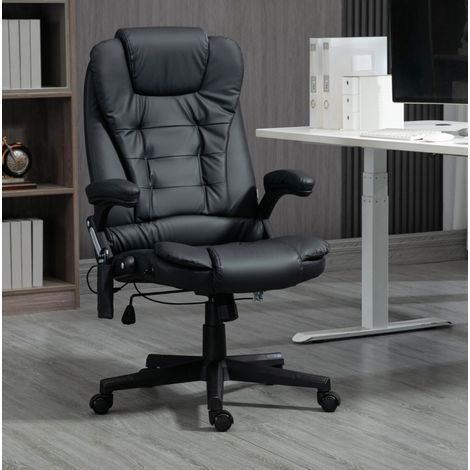 MEUBLIV Chaise de bureau de massage noir en simili cuir, dossier haut, pivotante et chauffante (1/5)