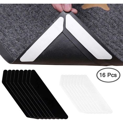 Lot de 16 bandes antidérapantes anti-enroulement pour tapis. Maintiennent votre tapis en place et aplanissent les coins. Bande adhésive de qualité supérieure avec revêtement renouvelable. (1/5)