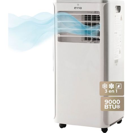 EVVO Aire Acondicionado Portatil 3 in 1 Clima P9, silencioso, 9.000 BTU, con Mando a Distancia, Superficie 20m2, Clase energética A, Blanco