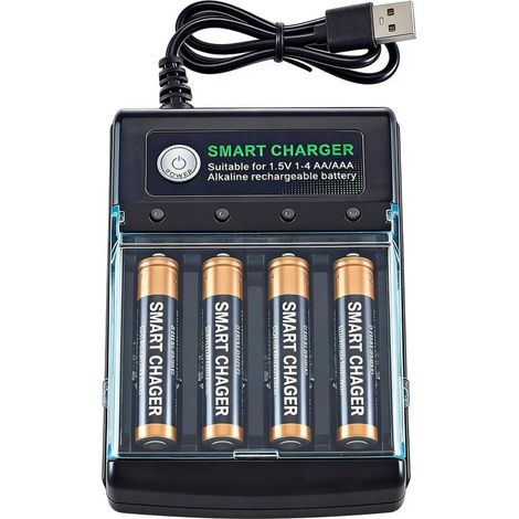 Régénérateur De Piles Alcalines,Chargeur De Piles Non Rechargeables,Chargeur De Piles alcaline Jetables,AA, AAA,4 Slots Indépendants,USB,Compatible 1,5v Piles Ni-Mh Et Alcalines Rechargeables (A)