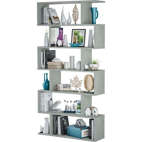 Etagère bibliothèque en panneau de particules mélaminé coloris gris béton - Hauteur 192 x Longueur 80 cm x Profondeur 24 cm - PEGANE- (1/4)