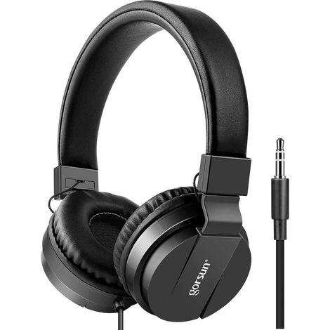 Casque audio pour enfants, arceau pliable et réglable avec prise jack 3,5 mm, compatible avec les téléphones portables et les ordinateurs portables MP3/4 (noir) (1/3)