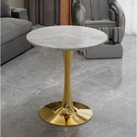 Tavolino rotondo 70x70x72 cm effetto marmo dorato, salvaspazio per soggiorno moderno FloraGrace (1/5)