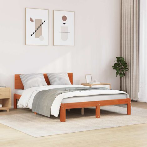 Bed Frame with Headboard Wax Brown 120 x 190 cm Solid Pine Wood vidaXL (1/5)