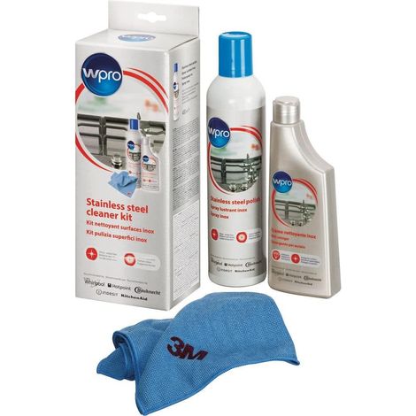 Wpro - kit pulizia superfici acciaio inox" una crema (250ml) + 1 3m tessuti misti - 484000008498 - 8015250456257