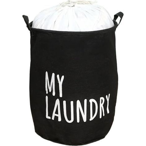 Panier à linge en coton et lin – Panier de rangement pliable et imperméable, idéal pour les vêtements et les jouets (Noir) 35 x 45 cm (1/5)