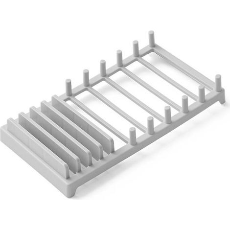 Escurridor de platos de 10 ranuras, soporte para tapas de ollas, estante de drenaje, soporte para escurridor de tapas de sartenes de plástico y soporte para cucharas (1/5)
