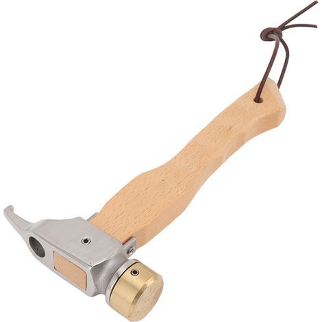 Marteau de camping mini, manche en bois, tête percée, marteau multifonctionnel portable avec dragonne, cuivre et acier inoxydable. (1/5)