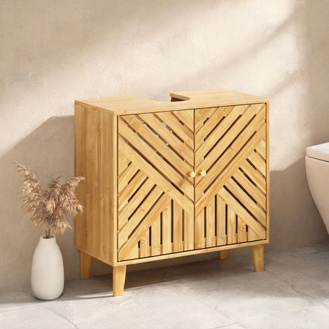 Meuble de salle de bain bois naturel en bambou 60 x 30 x 60 cm (1/5)