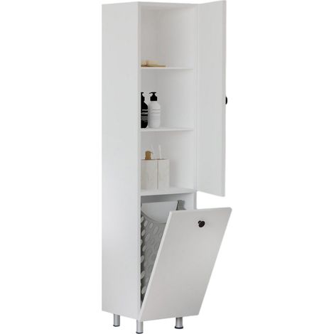 Mobile Colonna Cropani, 2 Ripiani, 2 Ante, Portabiancheria, 35x32x155h cm Bianco