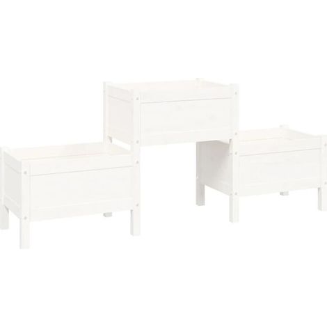 Pot de fleurs blanc, dimensions 178,5 x 44 x 75 cm, en bois de pin massif. (1/5)
