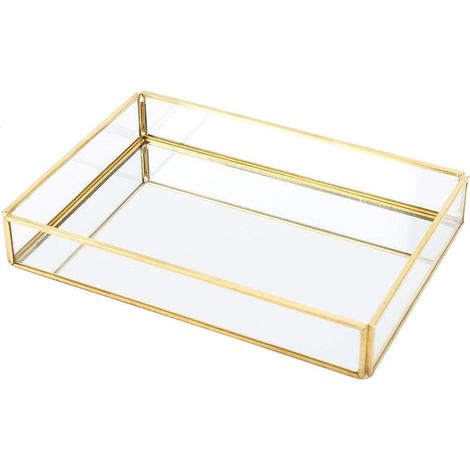 Glass Jewelry Box, Vintage Metal Glass Storage Box, Gold Tray, Cosmetic Display Boxes for Jewelry (Small) (1/5)