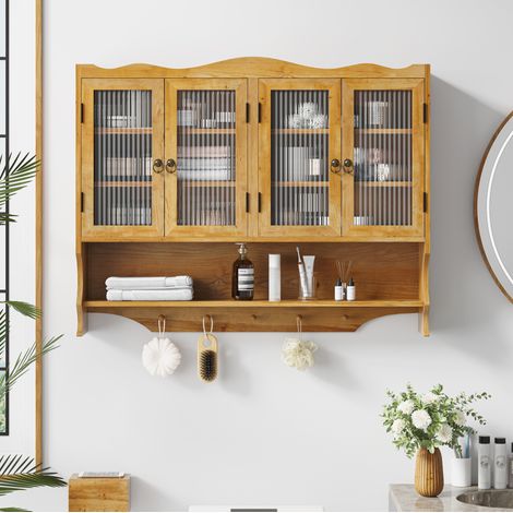 MEUBLIV Armario mural 100x20x80 cm natural – 4 puertas, ganchos y baldas extraíbles (1/5)