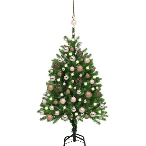 Sapin de Noël artificiel Arbre de Noël lumineux avec LED et boules 120 cm Vert 13668 (1/5)