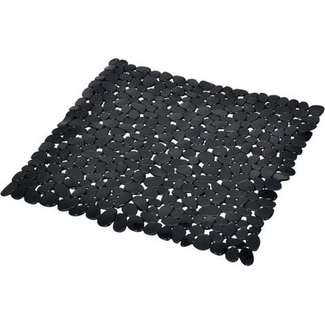 Paris Prix – Fond de douche galets 'Vitamine II' 52x52cm noir – Antidérapant en PVC – Sécurise baignoire et douche – Facile à entretenir