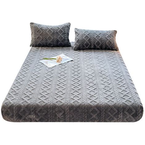Housse de matelas en taffetas pièce unique couvre-lit en velours de lait chaud d\'hiver protège-matelas antidérapant de couleur unie (1/3)