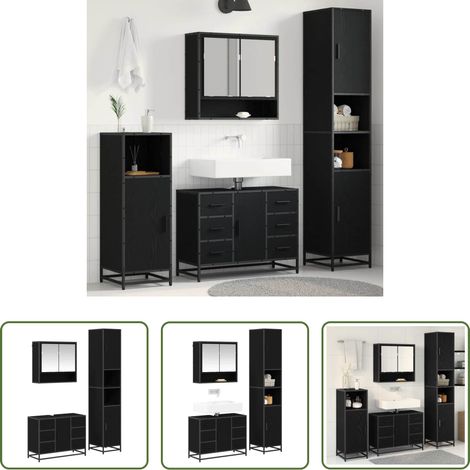 Armoire miroir - Ensemble de mobilier de salle de bain 3 pcs Chêne noir (1/5)
