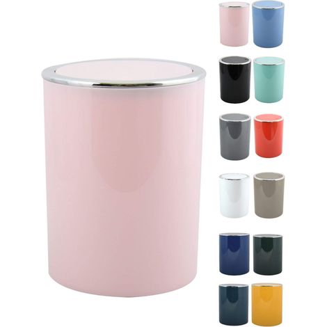 Poubelle Salle de Bains Aspen - Pédale et Couvercle Oscillant - 6 L - Ø18,5 x 26 cm - Rose Clair - Design Épuré - Idéale pour Salle de Bain, Bureau, Cuisine (1/5)