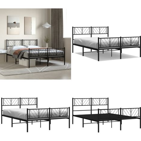 Cadre de lit métal sans matelas avec pied de lit noir 140x190cm - Cadre De Lit Metal - Lit Double - Lit Noir - Lit Avec Pied De Lit - Meuble Chambre - Home & Living (1/5)