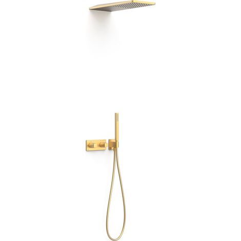 TRES 30725205OM B-SYSTEM Kit de Grifo Termostático Empotrado de 2 Vías Ducha Color Oro Mate 24K - ref: 30725205OM
