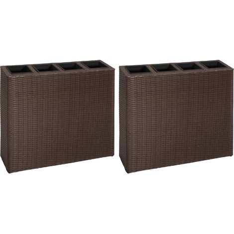 vidaXL Garden Raised Bed with 4 Pots 2 pcs Poly Rattan Brown(2x41085)