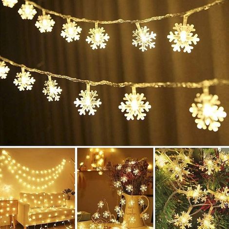Guirlande Lumineuse Flocon De Neige 10m 80 LED Batterie De Noël Guirlande Lumineuse Intérieur et Extérieur Imperméable Blanc Chaud pour Noël Mariage Garden Party (1/5)