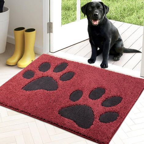 Tapis d'intérieur antidérapant et lavable en machine, doux et absorbant, idéal pour les chiens, les entrées, les portes et les couloirs. Dimensions : 50 x 80 cm, couleur bordeaux. (1/5)