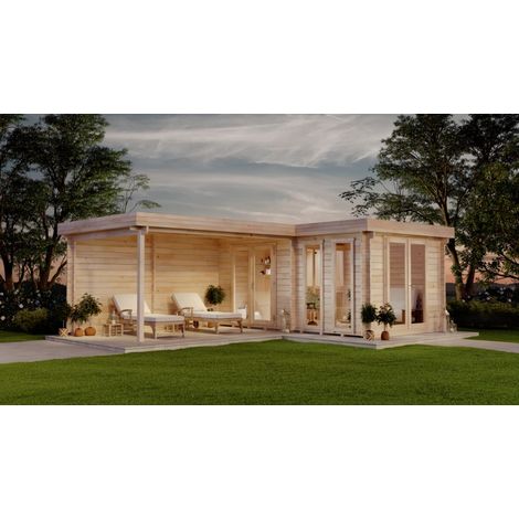FinnTherm Saunahaus Quinta ISO Gartensauna 3 Sitzbänke aus Holz, Sauna mit 44 mm Wandstärke Außensauna (1/4)