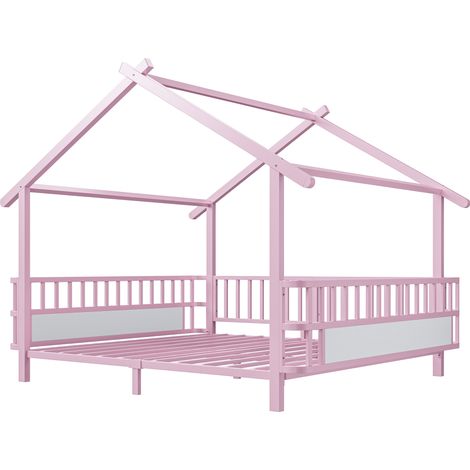 Letto bambino in metallo 140 x 200 cm rosa con barriera e tetto decorativo HOMVRA (1/5)