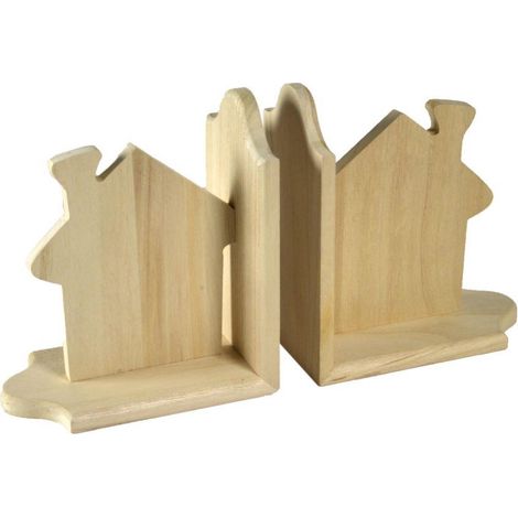 Paire de serre-livres en bois avec maison cm19x17x19