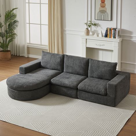 Divano modulare 250x160x80 cm in ciniglia grigia con chaise longue reversibile - CHICFURN (1/5)