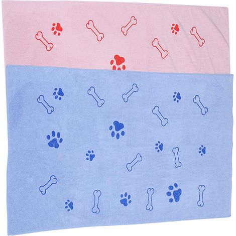Lot de 2 serviettes en microfibre pour animaux (rose + bleu), 100 x 60 cm, séchage rapide, absorbantes, pour chiens, chats et autres animaux de compagnie. (1/5)