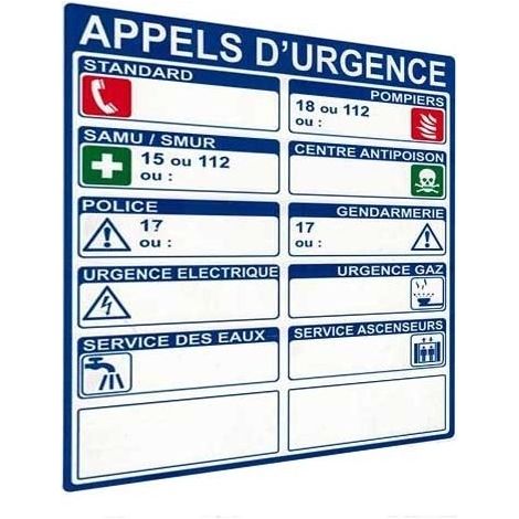 Panneau signalétique d'appels d'urgence