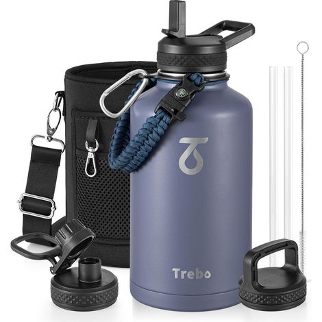 Edelstahl Trinkflasche 1,8L Isoliert mit Paracord-Griff & 3 Deckeln