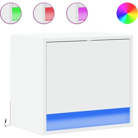 Set di 2 comodini da parete con luci a LED e vano con anta, in legno ingegnerizzato bianco DEC036125
