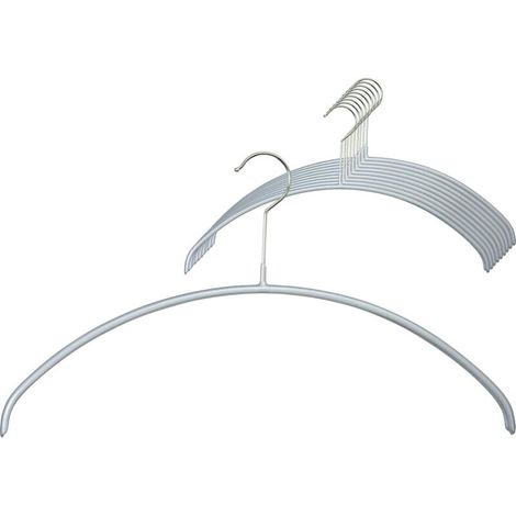 Grucce Economy P, confezione da 10, salvaspazio, arrotondate, ideali per magliette e maglioni, ganci rotanti a 360°, rivestimento antiscivolo, 40 cm, argento (1/4)