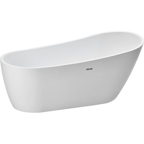 VEVOR Bañera Exenta 170 x 74 x 70 cm, Bañera Independiente Acrílica de Oval 215 L, Conjunto de Rebosadero y Desagüe con Acabado en Cromo Pulido, Diseño Anti-fuga, para Baño Moderno Hidromasaje, Blanco (1/5)
