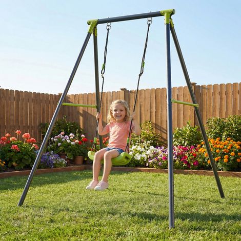 Portique Balançoire 1 Place en Acier pour Enfant, Balançoire Extérieure avec Siège Plastique, 150x140x180 cm (1/4)