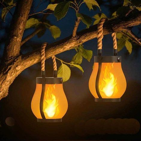 Set mit 2 Solarlampen mit flackernder Flamme, Solarlampen mit tanzender Flamme, Solarflammenlampe, Lampe mit Dauerlicht und Flackerlicht, USB und (1/3)