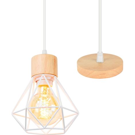 Suspension Industrielle - 1 Pièce - Métal et Bois - Design Rétro Cage Diamant - Salon Cuisine Chambre - Ø16cm (1/5)