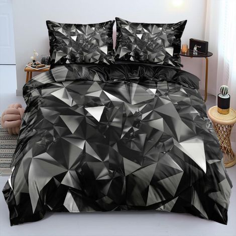 3D Bettwäsche-Set 200x200cm Mikrofaser Geometrie Design Grau Schwarz mit 2 Kissenbezügen 80x80cm