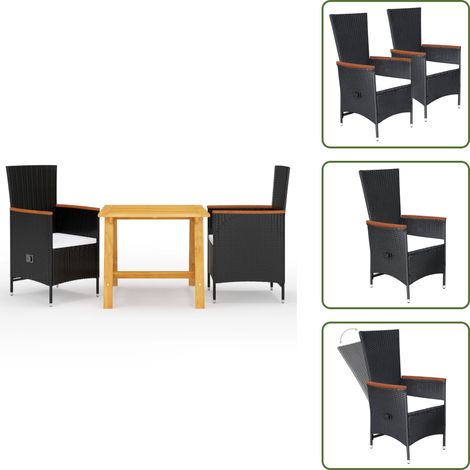 3-tlg. Garten-Essgruppe Schwarz - Gartensessel - Gartentisch - Rattan Möbel - Outdoor Möbel - Gartenmöbelset (1/5)